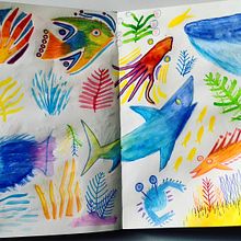 Imaginario de un océano. Un progetto di Arte concettuale, Creatività, Creatività con i bambini, Disegno, Disegno artistico, Design, Design per i social network, Illustrazione tradizionale, Illustrazione con inchiostro, Illustrazione infantile, Instagram e Pittura ad acquerello di Osmar Pineda Islas - 27.05.2020