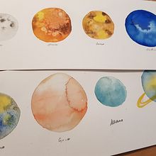 Planets and Moon . Ilustrasi tradisional, Dan Lukisan Cat Air proyek oleh Alessia Giudici - 05.31.2020