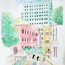 Macau, Leal Senado Square. Sketching, and Watercolor Painting project by José Basto da Silva - 05.31.2020