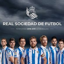 Real Sociedad. Póster oficial 2018/2019. . Un proyecto de Br, ing e Identidad, Creatividad, Diseño, Diseño de carteles, Diseño gráfico, Gestión del diseño y Marketing de Hernan Ordoñez - 05.06.2020