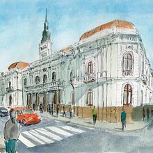 Mi Proyecto del curso: Banco Nacional de Bolivia, Sucre Seccion Capital. Watercolor Painting project by Carlos Fernando Moscoso Aldayuz - 06.07.2020