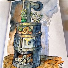 A Fireplace Pen & Wash Study. Traditional illustration, Ink Illustration, Painting, Watercolor Painting, Sketchbook, and Sketching project by Rene Enriquez - 06.07.2020