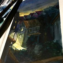 Painting Practice of a Night Scene. Traditional illustration, Painting, Sketchbook, Sketching, and Watercolor Painting project by Rene Enriquez - 06.07.2020