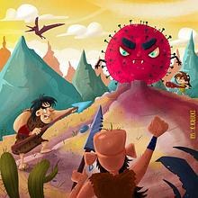 That's how paleo people fought with coronavirus. Children's Illustration project by Krzysztof Kalucki - 06.10.2020