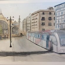 Mercado Central y tranvía. Zaragoza (España). Un proyecto de Ilustración arquitectónica de Isabel Arranz - 20.06.2020