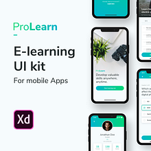 ProLearn E-learning UI Kit. Projekt z dziedziny Design, Projektowanie aplikacji, Projektowanie produktowe, Projektowanie c, frowe, Projektowanie interakt, wne, Projektowanie aplikacji mobiln, ch, Web design i UX / UI użytkownika Francisco Aguilera G. - 23.06.2019