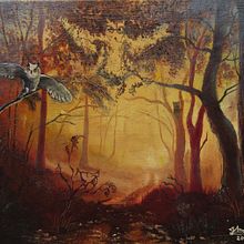 Óleo. Bosque con Búhos.. Fine Arts, and Oil Painting project by Juan Morales - 07.01.2020