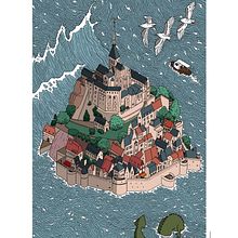 Mont Saint Michel: cuando lo onírico y lo real se encuentran. Projekt z dziedziny Trad, c, jna ilustracja,  R, sunek atramentem, Ilustracja c i frowa użytkownika Irene Moyà - 18.07.2020