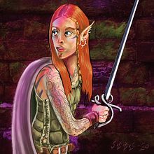 Elf fighter in the Violet Dungeons of Doom. Design de personagens, e Desenho digital projeto de Phill Sididis - 04.07.2020