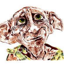 Dobby. Desenho de retrato, e Pintura em aquarela projeto de Begoña Blázquez Parro - 08.07.2020