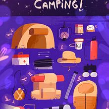 Let's go camping!. Editorial Design, Traditional illustration, and Children's Illustration project by Cris Tamay - 07.22.2020