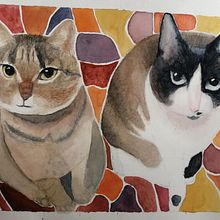 Mi Proyecto del curso: Retrato a la acuarela de mis gatos . Watercolor Painting project by Damián Rodríguez Puime Gómez - 09.02.2020
