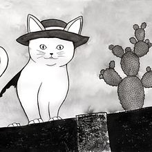 Gato de chapéu sobre muro. Traditional illustration project by Raul Felix - 08.08.2020