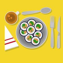 Sushi con tenedor ¿se puede?. Traditional illustration, and Vector Illustration project by Eleazar Castro - 08.10.2020