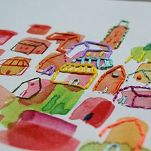 casas. Un projet de Broderie, Illustration traditionnelle, Illustration jeunesse , et Aquarelle de Natalia Conde - 10.08.2020
