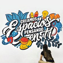 Mural en lettering | Carvajal Espacios. Traditional illustration, Lettering, and Painting project by Ana Moreno - 11.18.2019