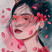 Sakura. Traditional illustration, and Digital Illustration project by Nayari Briceño Perez - 08.15.2020
