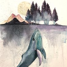 Watercolor Painting - The whale Below City. Un proyecto de Pintura a la acuarela de Cathy Yong - 10.03.2020