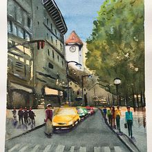 My project in Urban Landscapes in Watercolor course. Sketchbook, and Watercolor Painting project by Laura Stamp - 08.25.2020