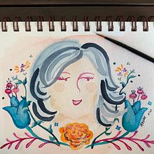 My project in Illustrated portraits with botanical elements course. Traditional illustration project by Rebeca de Legarreta - 08.28.2020