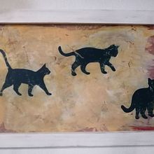 GATOS EN CAMINO (enmarcado). Woodworking, Painting, and Oil Painting project by Francisco Mex - 08.29.2020