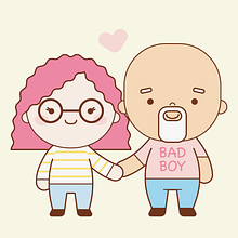 Kawaii Couple Portrait. Un proyecto de Diseño de personajes, Ilustración infantil, Ilustración digital, Ilustración tradicional e Ilustración vectorial de Masha Hilka - 02.09.2020