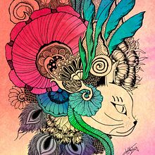 CheersKitty illustration in colour. Ink Illustration, Traditional illustration, and Pattern Design project by Kitty Wong - 08.20.2020