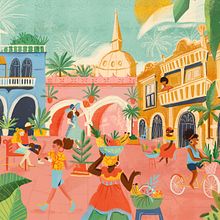 Cartagena. Traditional illustration, and Architectural Illustration project by Natalia Rojas - 09.07.2020
