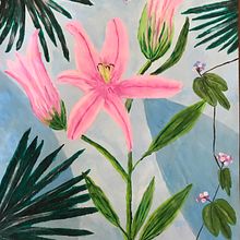 Lily stem, palms, and porcelain berry vine. Un proyecto de Pintura acrílica e Ilustración botánica de Kristen Bastis - 06.09.2020