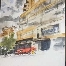 Brussels Art Deco building . Ilustrație arhitecturală și Pictura de Justin Stares - 09.07.2020