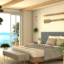 Quarto de Praia. Un proyecto de Diseño 3D, Arquitectura, Arquitectura digital, Creatividad, Ilustración arquitectónica e Interiorismo de Bruna Luciano - 08.09.2020