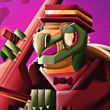 Mi Proyecto del curso: Ilustración geométrica con volumen, Tortuga tocando cello en una banda de jazz. Un proyecto de Ilustración tradicional e Ilustración vectorial de Santiago Martínez - 09.09.2020