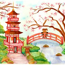 Viendo el cerezo florecer.... Character Design, Traditional illustration, Painting, and Watercolor Painting project by Aldo Ríos Mendoza - 09.11.2020