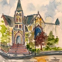 Church in Hyde Park Chicago IL . Pictură în acuarelă de Mary Lagdameo - 09.12.2020