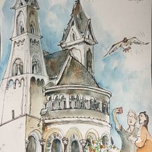Sketching an der Basilika St. Kastor in Koblenz. Watercolor Painting, Architectural Illustration, Architecture, and Traditional illustration project by Stefanie Frank - 09.13.2020