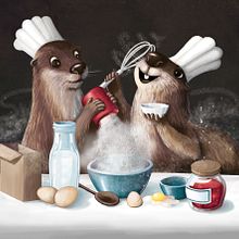 Magic otters chefs . Projekt z dziedziny Ilustracje dla dzieci, Ilustracja c, frowa, Malarstwo c i frowe użytkownika Adrika Černáčková - 15.09.2020