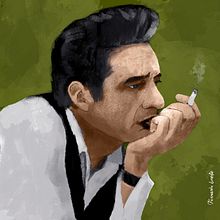 Pinceles y pixeles: Johnny Cash retrato. Een project van Digitale illustratie van Fernando Lorente Domínguez - 19.09.2020