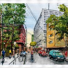 Mi Proyecto del curso: Paisajes urbanos en acuarela Ein Projekt aus dem Bereich Architektonische Illustration, L, schaftsbau und Aquarellmalerei von Joaquin Iñiguez Godoy - 20.09.2020