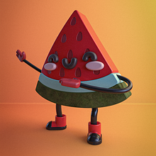 Watermelon. Een project van  3D-ontwerp, Ontwerp van personages, 3D-karakterontwerp y  3D-modellering van Ricardo Jurça - 29.09.2020