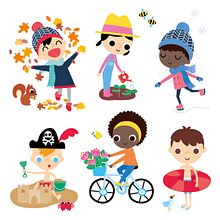 Stickers estaciones. Children's Illustration, Vector Illustration, and Traditional illustration project by Paula Vallejo - 09.30.2018