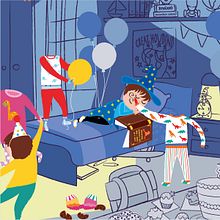 Festa de pijames. Editorial Illustration, Traditional illustration, Digital Illustration, and Children's Illustration project by Paula Vallejo - 07.30.2018