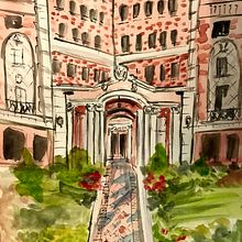 Apartment building in Chicago . Pictură în acuarelă de Mary Lagdameo - 09.30.2020