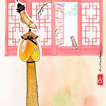 "O Rouxinol e o Imperador da China". Projeto do curso introdução à ilustração infantil.. Projekt z dziedziny Trad, c, jna ilustracja, Ilustracje dla dzieci i Malowanie akwarelą użytkownika Erika Rosa - 01.10.2020