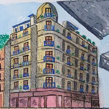Mi Proyecto del curso: Dibujo arquitectónico con acuarela y tinta. Un progetto di Street Art, Illustrazione tradizionale e Pittura ad acquerello di cristianc.vga - 29.09.2020