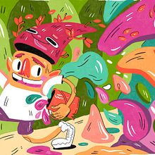 Mural 2: Chaneque. Character Design, Traditional illustration, Children's Illustration, Acr, and lic Painting project by Ely Astorga - 10.08.2020