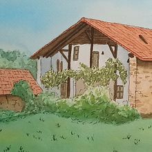 Caserío en Bizkaia. Traditional illustration, Architectural Illustration, Ink Illustration, and Watercolor Painting project by Santiago Martínez Masip - 10.11.2020