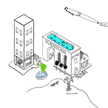 Sculpture in a pond. Desenho, Ilustração arquitetônica, Concept Art, Ilustração com tinta, e Esboçado projeto de gerrie starreveld - 06.01.2021