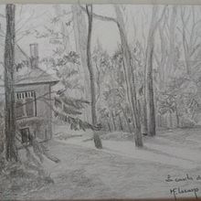 Casita en el bosque. Lápiz sobre papel. Un proyecto de Bocetado y Dibujo a lápiz de Mariana Fernández Lozano - 21.10.2020