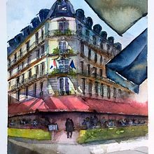 Paris Cafe Sketch 1 and 2. Watercolor Painting project by bixnash1 - 10.18.2020