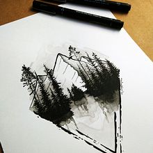 Forest tattoo design by Mentiradeloro Ein Projekt aus dem Bereich Skizzenentwurf, Zeichnung, Bleistiftzeichnung, Illustration mit Tinte und Aquarellmalerei von Mentiradeloro Esther Cuesta - 19.10.2020